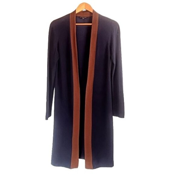 Eileen Fisher Navy Blue Brown Tencel Lyocell Silk Long Open Cardigan - Picture 1 of 5